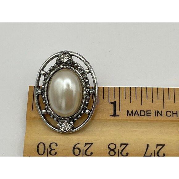 2 Pairs Pierced Earrings Gold Silver Tones Faux Pearls Clear Rhinestones - Picture 11 of 13